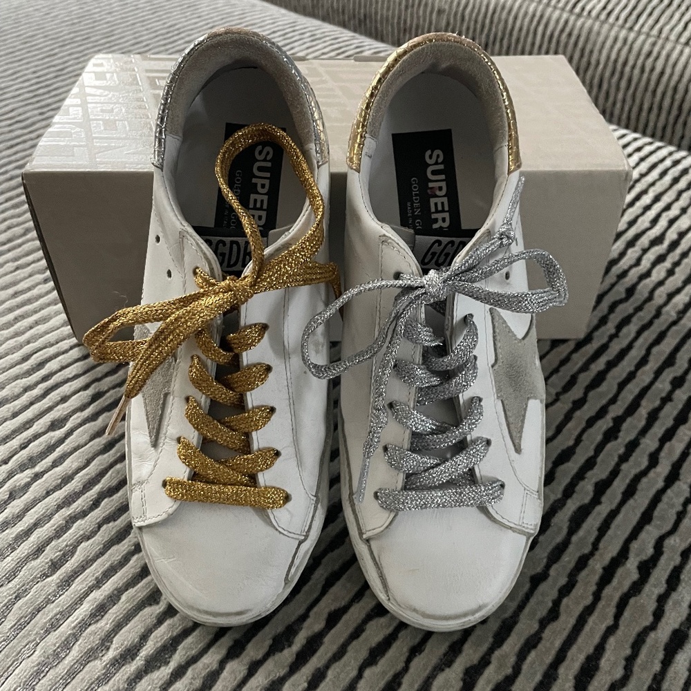 Golden Goose Super Star Sneakers-Private Edition- Size 35-white/silver/gold